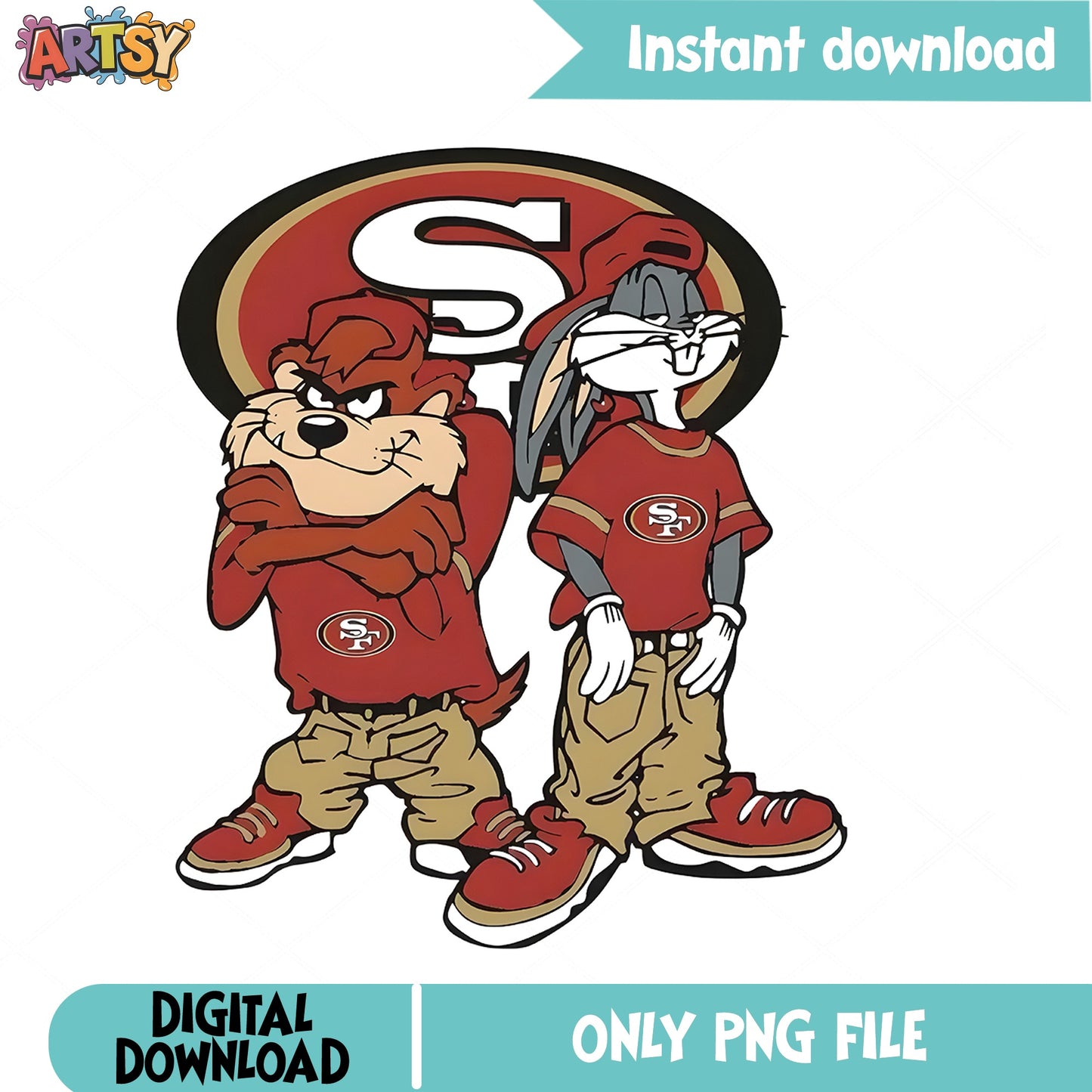 Bugs Bunny Taz 49ers PNG, Looney Tunes NFL PNG, Football PNG