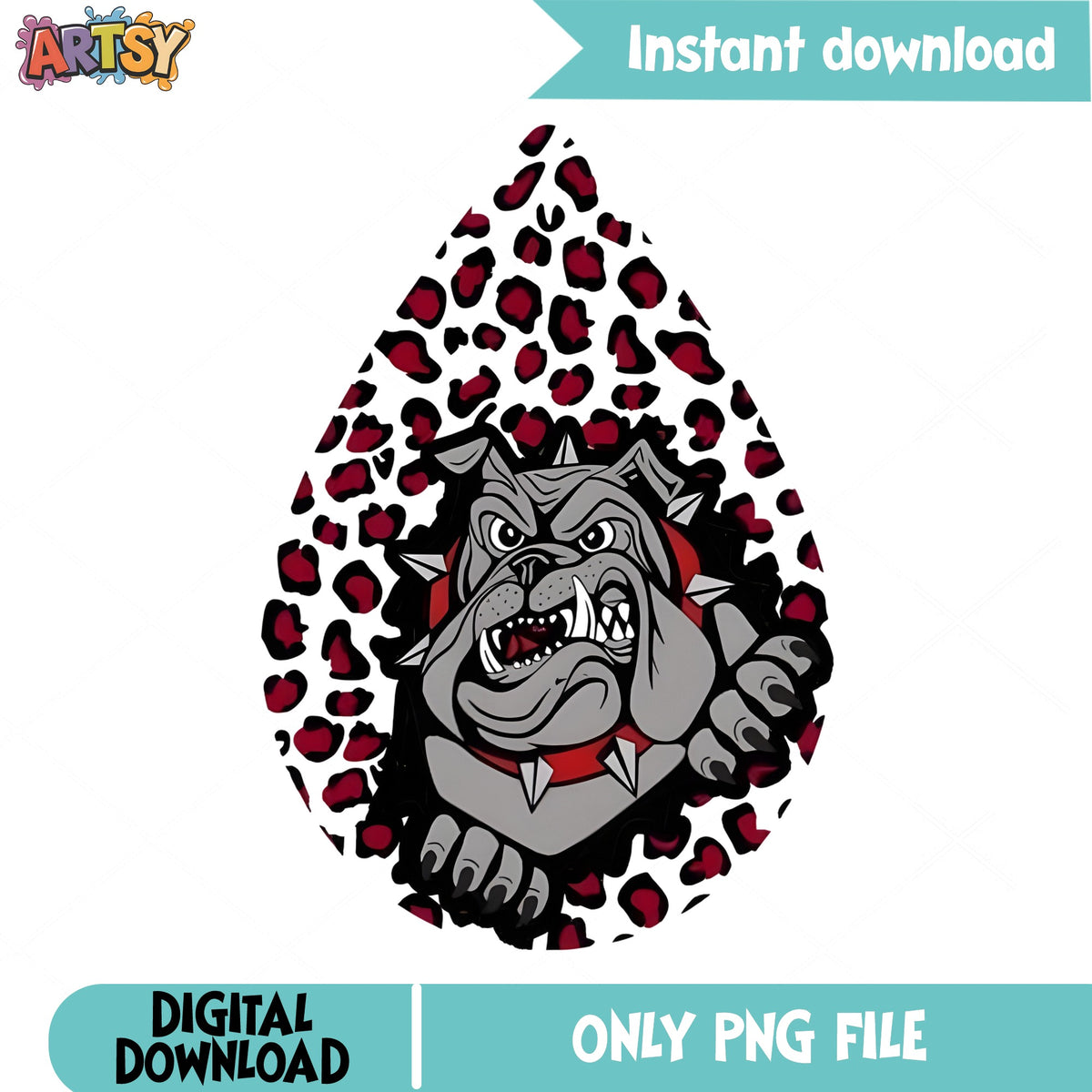 Bulldog Leopard Teardrop PNG, Mascot Cheetah Print PNG, School Spirit PNG