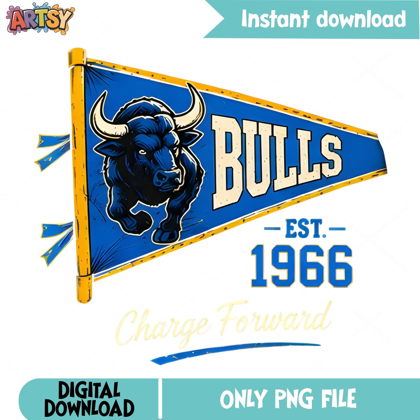 Bulls Pennant Flag PNG, USF Bulls Est 1966 PNG, Charge Forward PNG