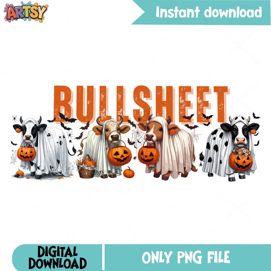Bullsheet Halloween Cow Ghost PNG, Funny Cow PNG, Halloween PNG