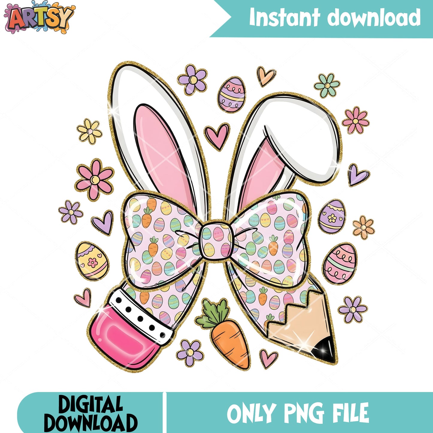 Bunny ear pencil design png, easter egg png, lovely vibes png