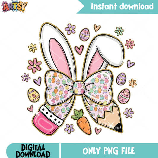 Bunny ear pencil design png, easter egg png, lovely vibes png
