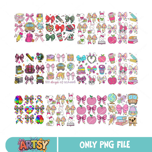 Bunny school bow png bundle, bunny teacher png, school vibes png