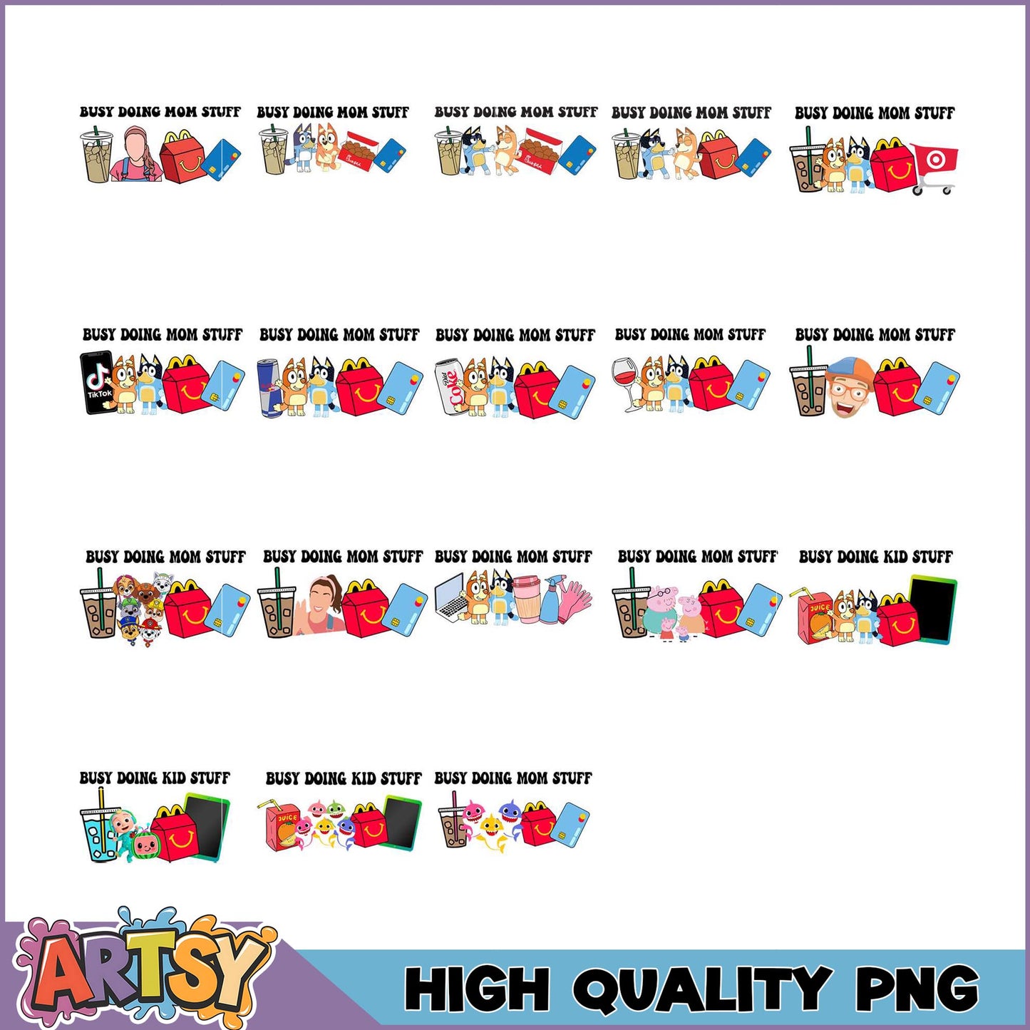 Busy Mom & Kid PNG Bundle High-Quality Images