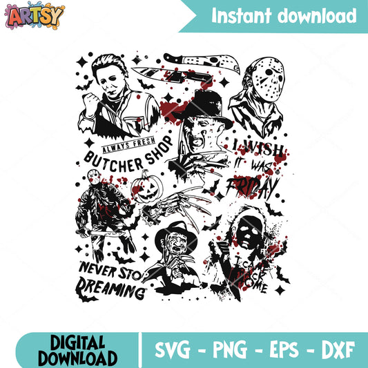 Butcher shop halloween horror svg, old horror movies​ svg