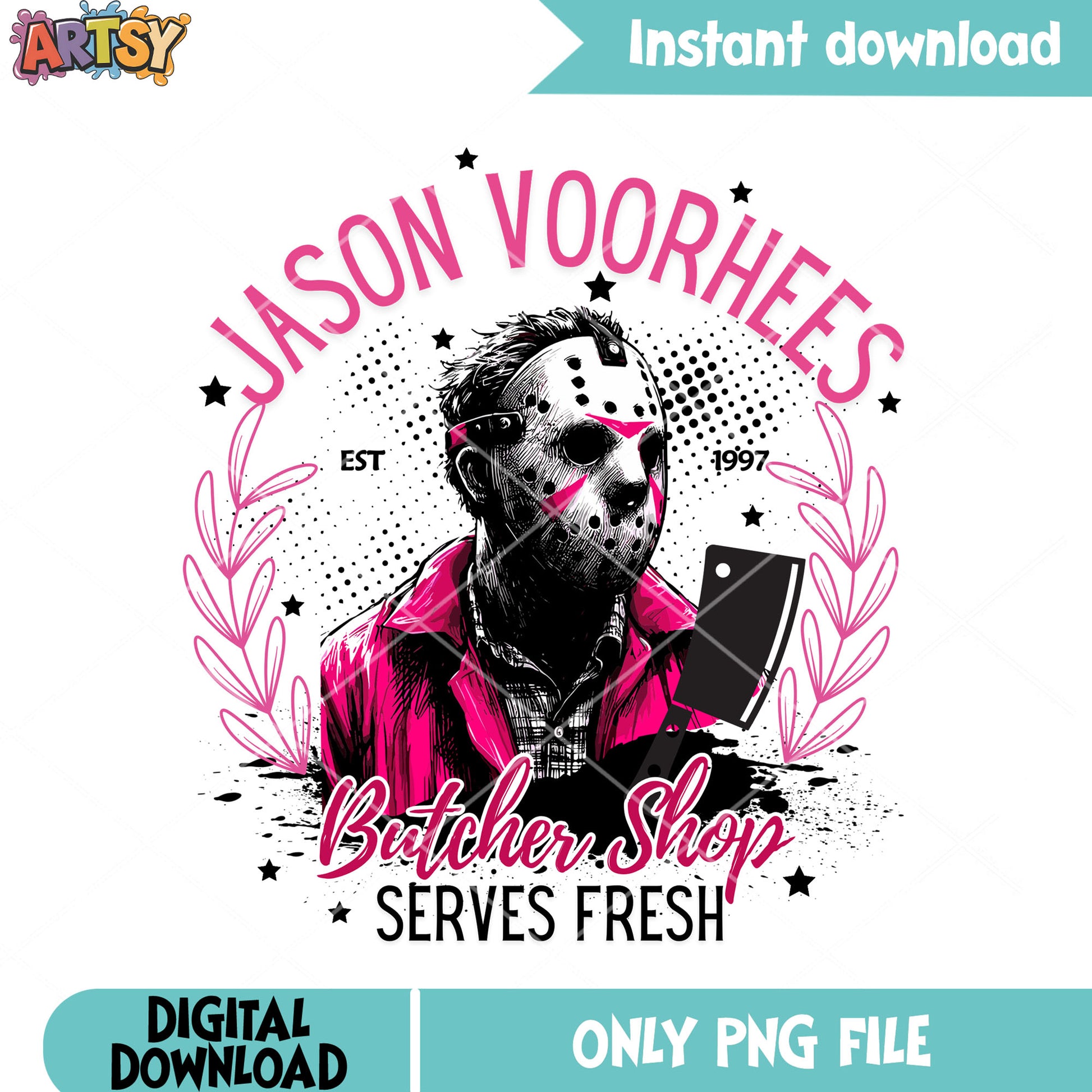Butcher shop serve fresh png, friday the 13th png, halloween scary png