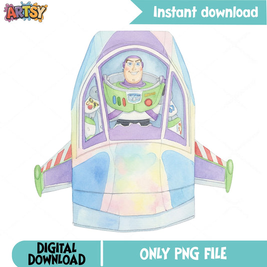 Buzz Lightyear Spaceship Watercolor PNG, Toy Story PNG, Disney PNG