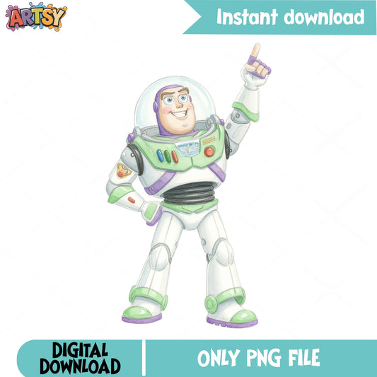 Buzz Lightyear Watercolor PNG, Toy Story Character PNG, Disney Pixar PNG