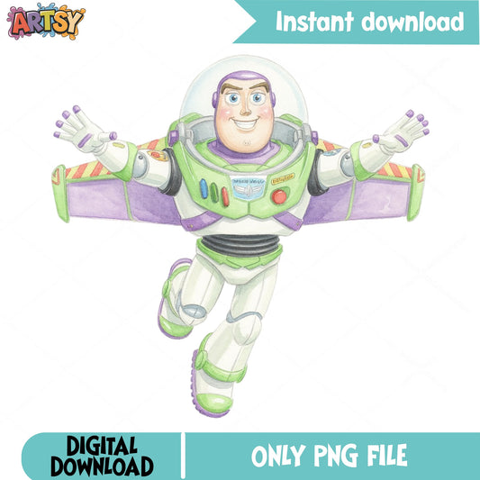 Buzz Lightyear Watercolor PNG, Toy Story Clipart, Disney PNG
