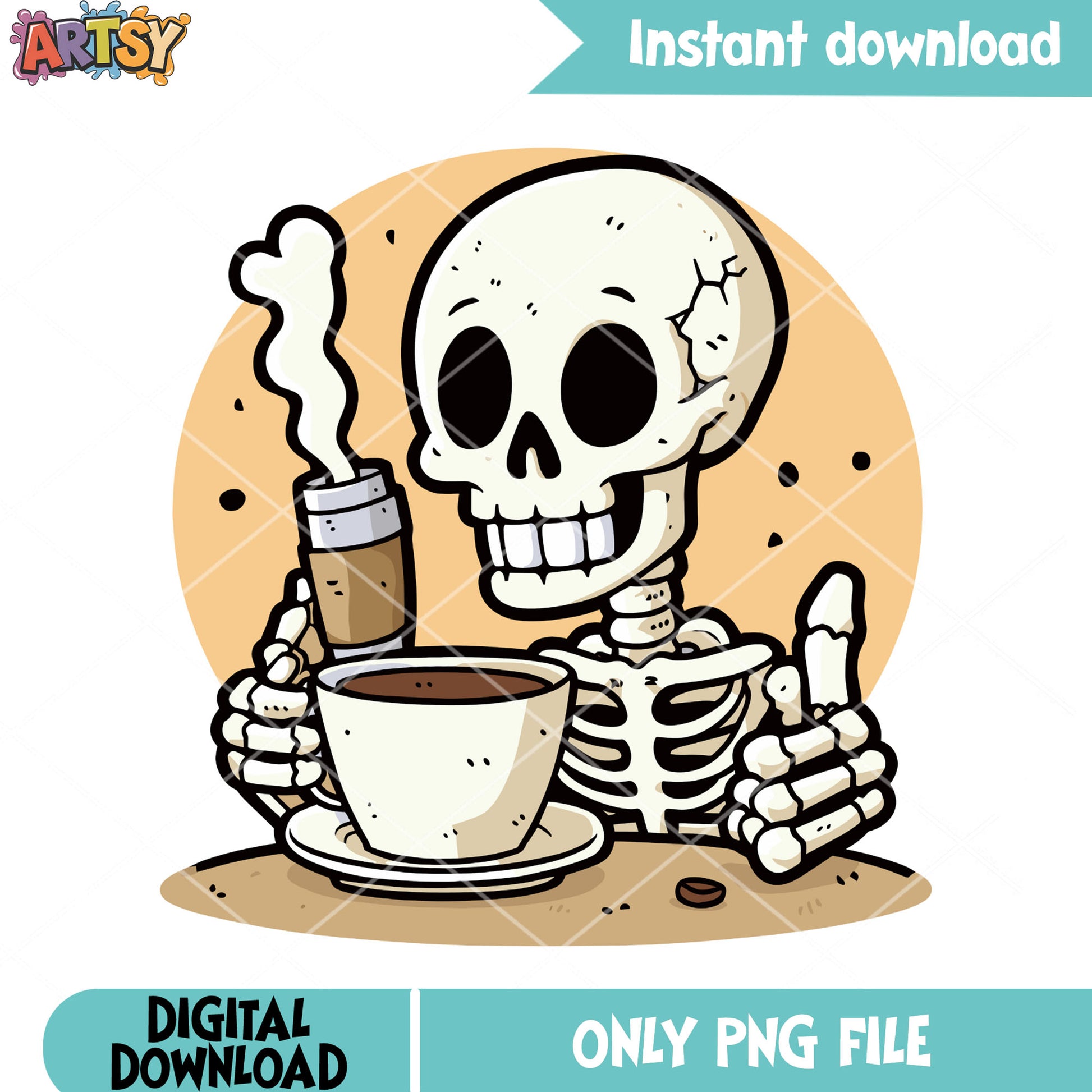 Cafeine morning routine png, skeleton costume png, halloween scary png