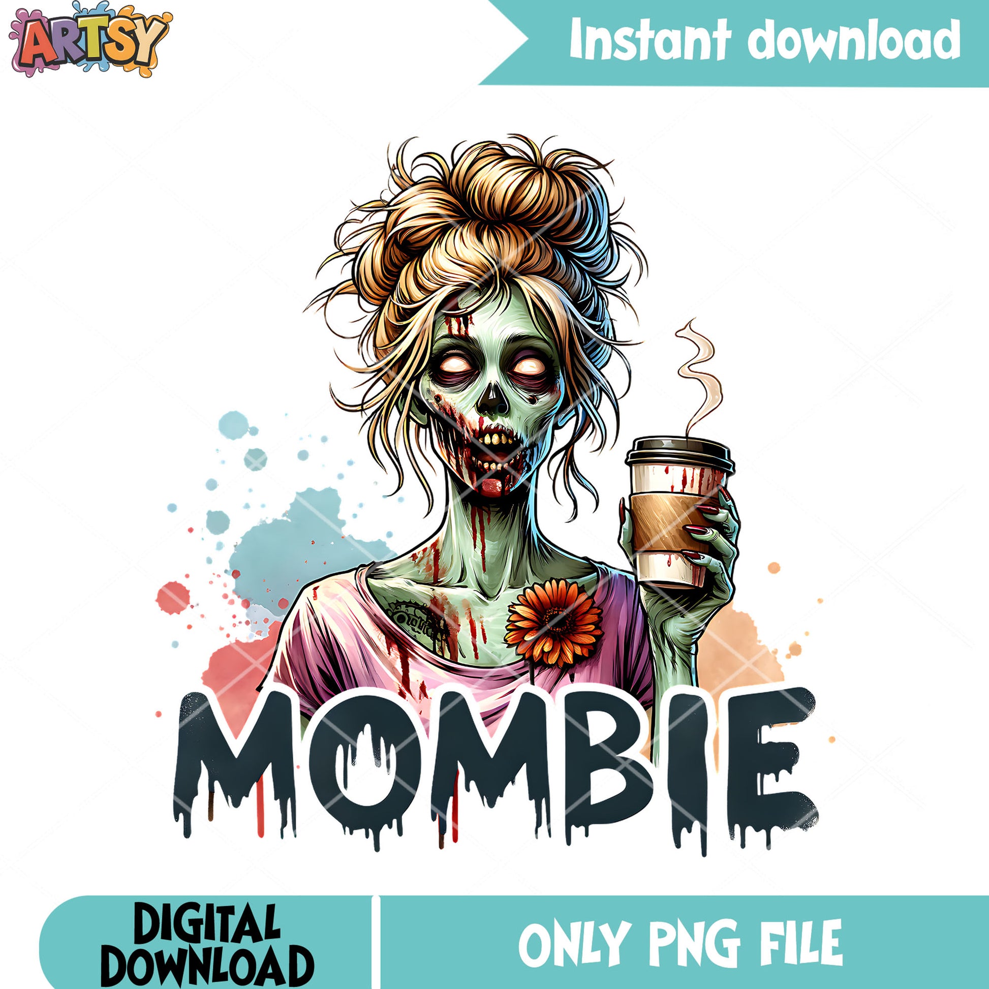 Caffeine routine for zombie png, dead flower png, halloween scary png