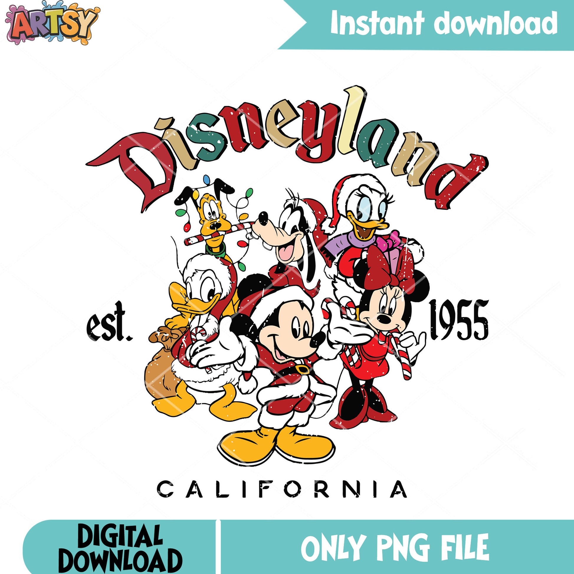 California mickey and friends png, disneyland png, christmas lights png