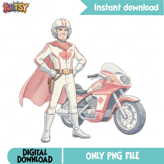 Canada Superhero With Motorcycle PNG, Canada Day PNG, Hero Clipart PNG