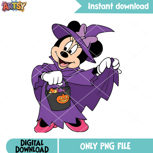 Candy Hunting minnie mouse png, witch costume png, disney halloween png