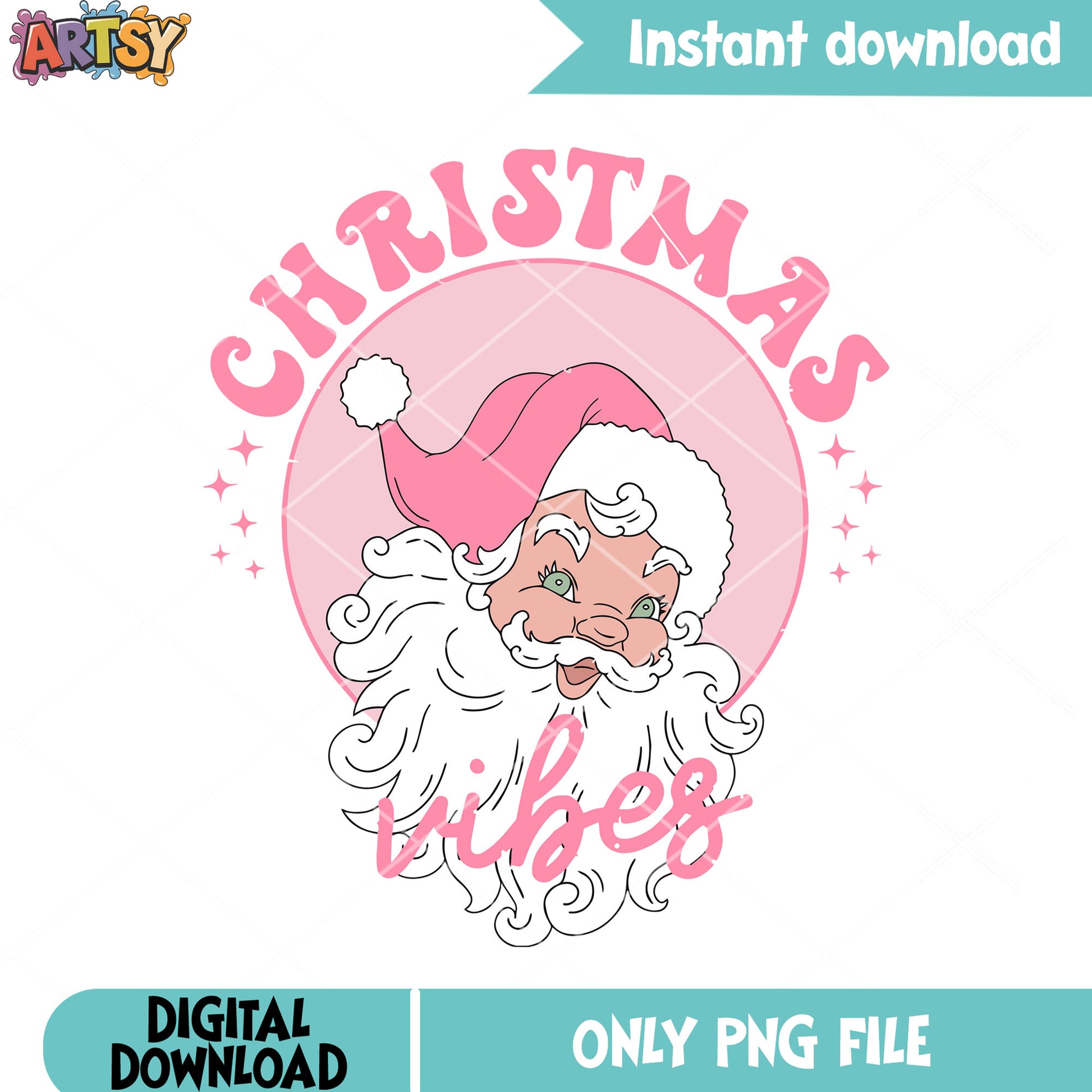 Card santa claus pink png, santa happy png, vibes christmas png