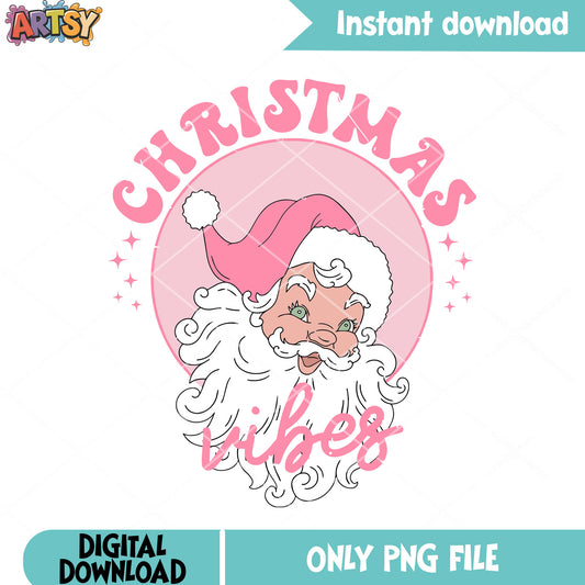 Card santa claus pink png, santa happy png, vibes christmas png
