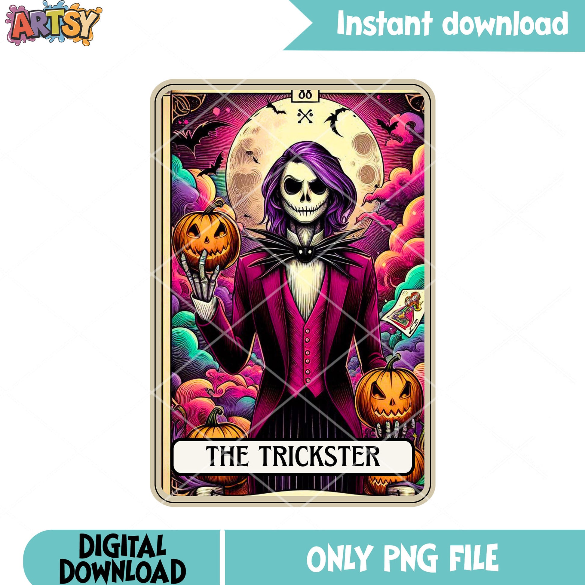 Card the trickster png, full moon night png, halloween night png