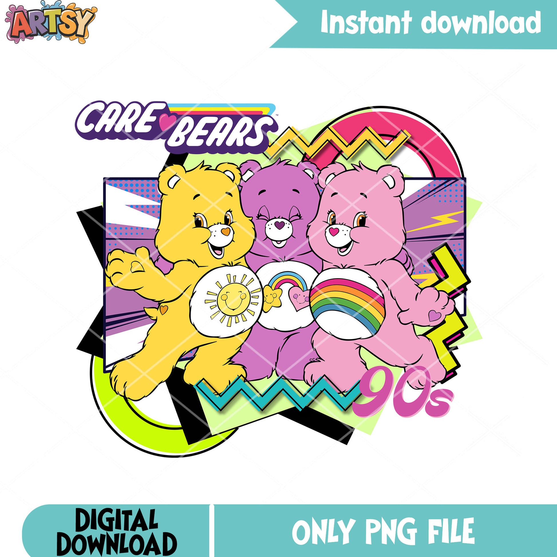 Care Bears 90s png, classic cartoon png,  90s retro style​ png