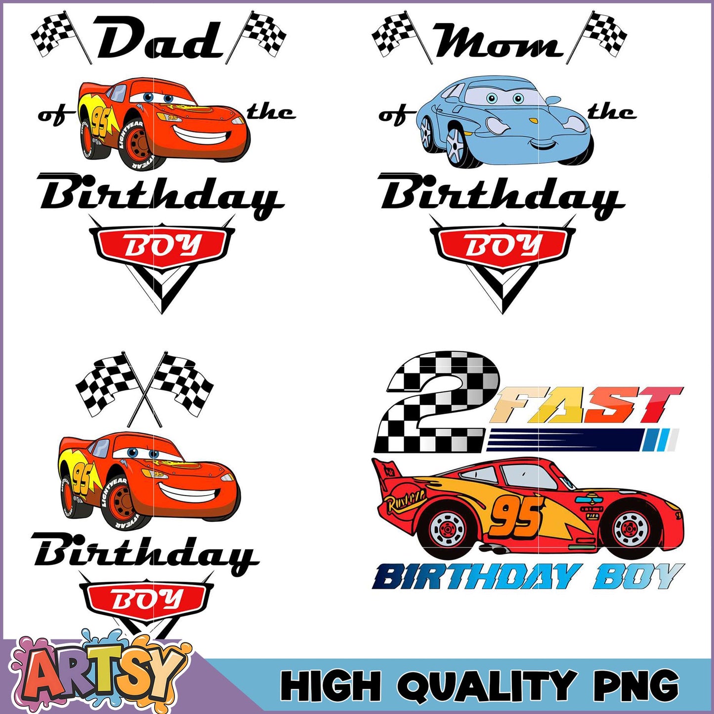Cars Birthday PNG Bundle Dad Mom Boy Designs