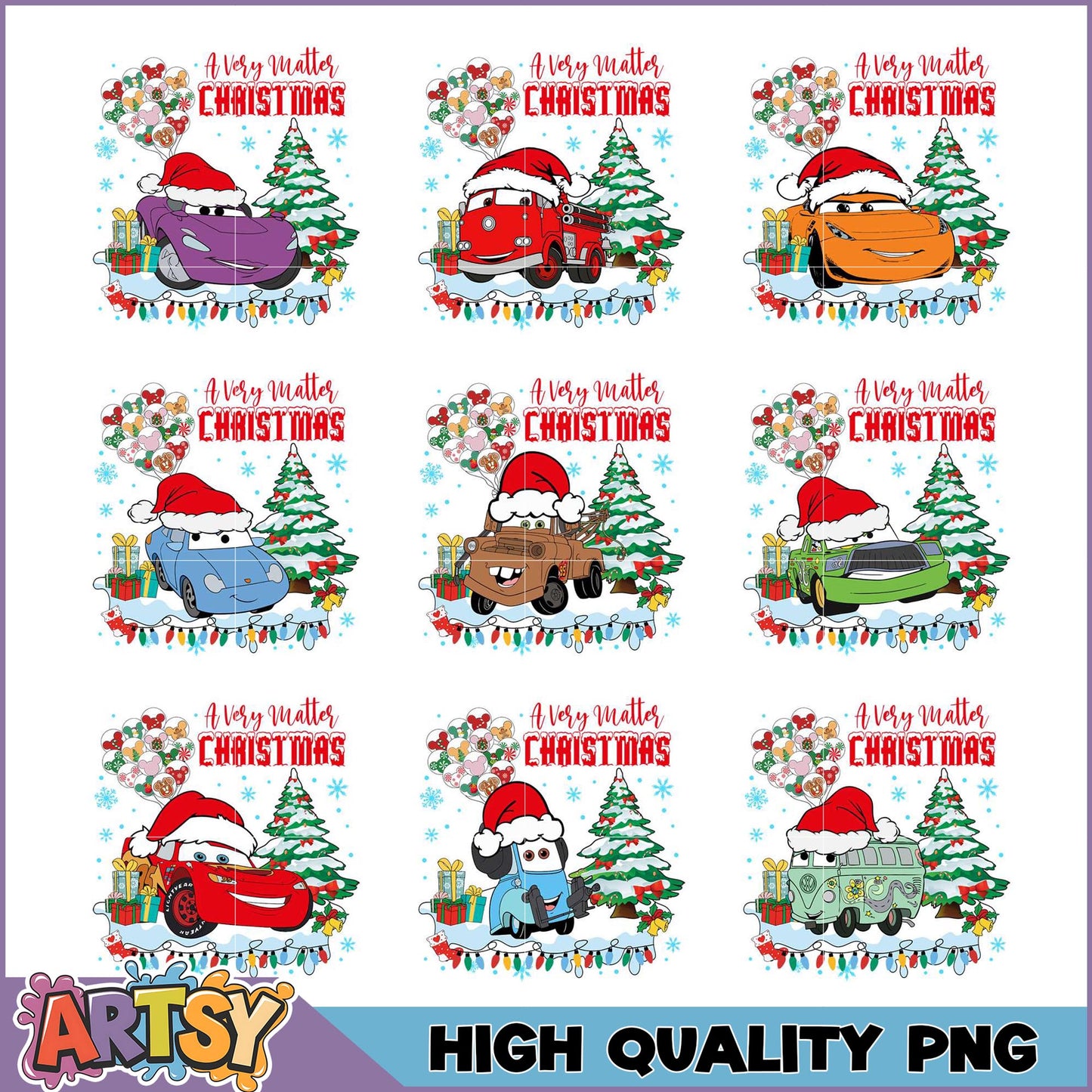 Cars Christmas PNG Bundle High Quality Designs