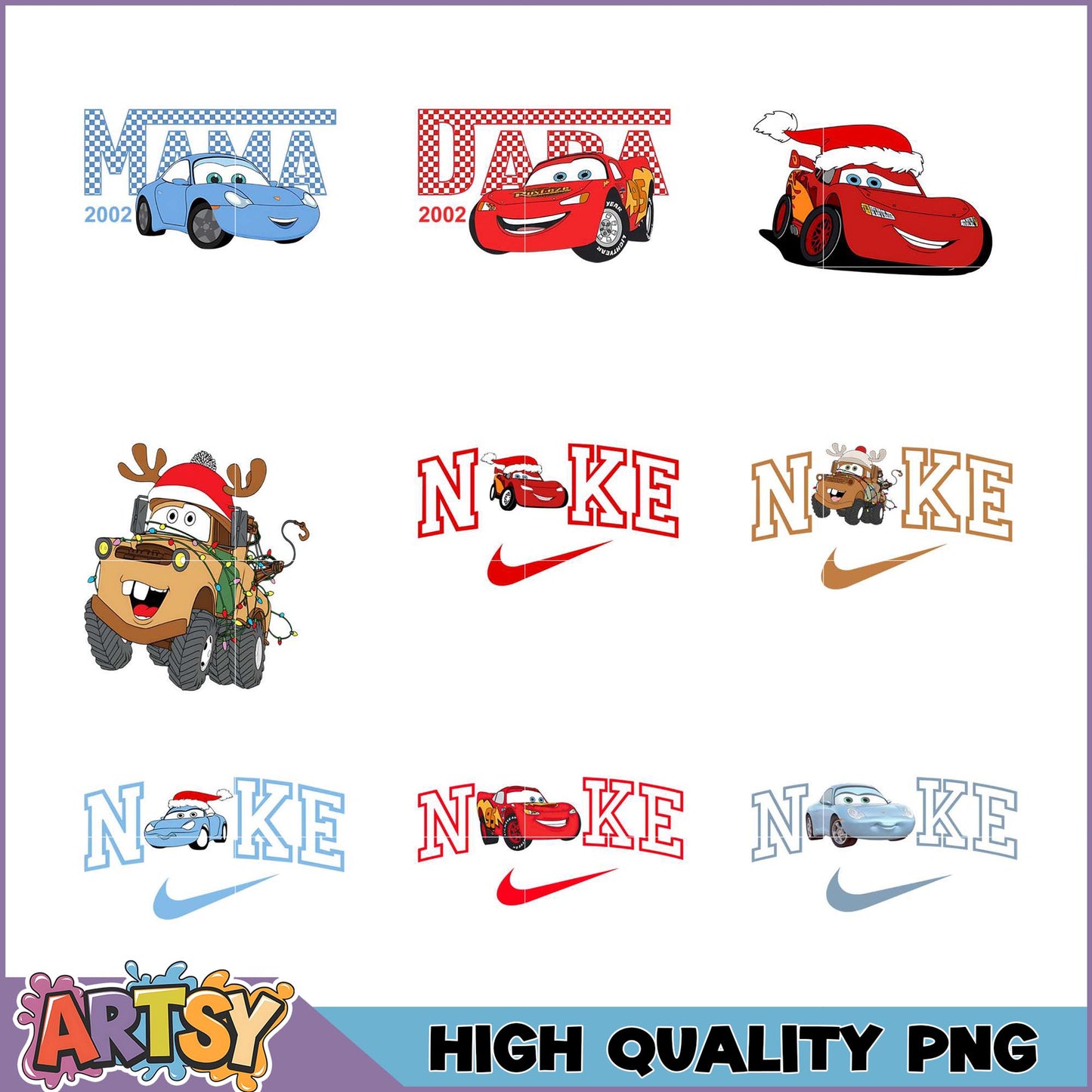 Cars PNG Bundle Mama, Dada & Christmas Designs
