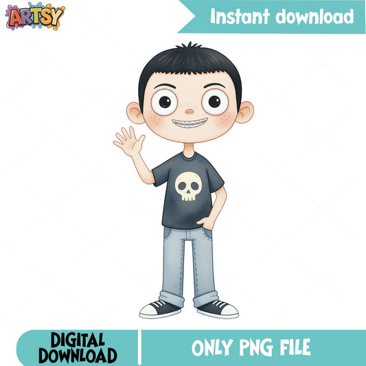Cartoon Boy With Skull Shirt PNG, Cute Boy Clipart PNG, Kids Character PNG