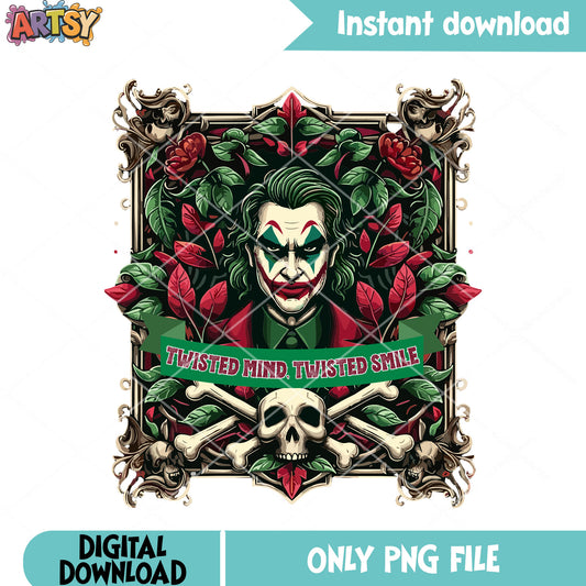 Carzy Creepy joker png, skull skeletonpng, halloween scary png