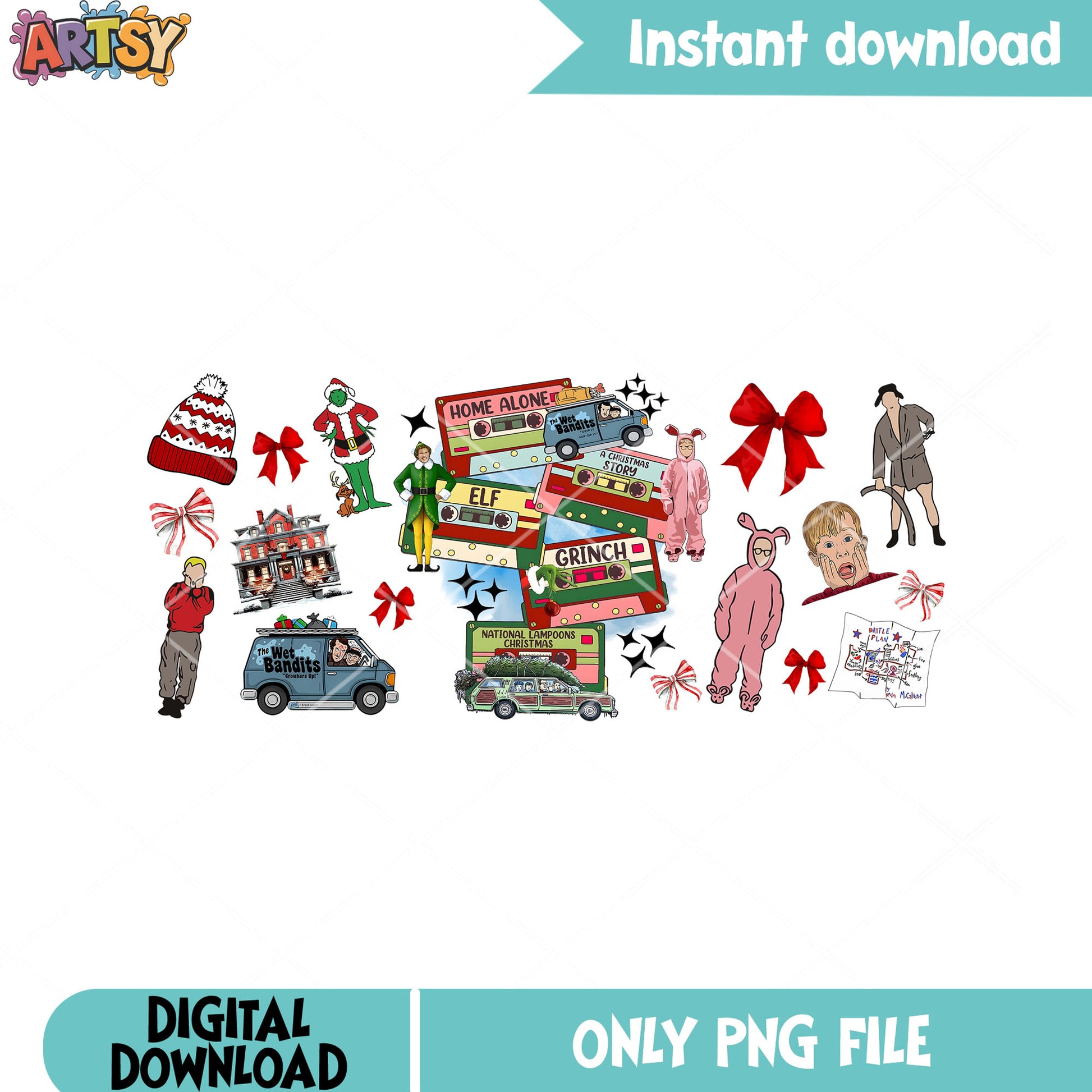 Cassette movie xmas png, christmas movies png, wet bandit png