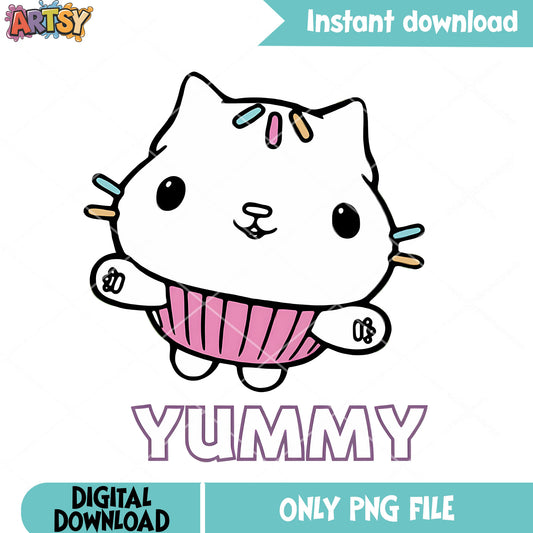Cat Cakey cartoon png, cartoon character png, gabby dollhouse png