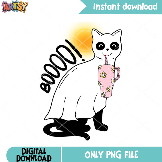 Cat drinking water blanket png, black cat png, scary night png