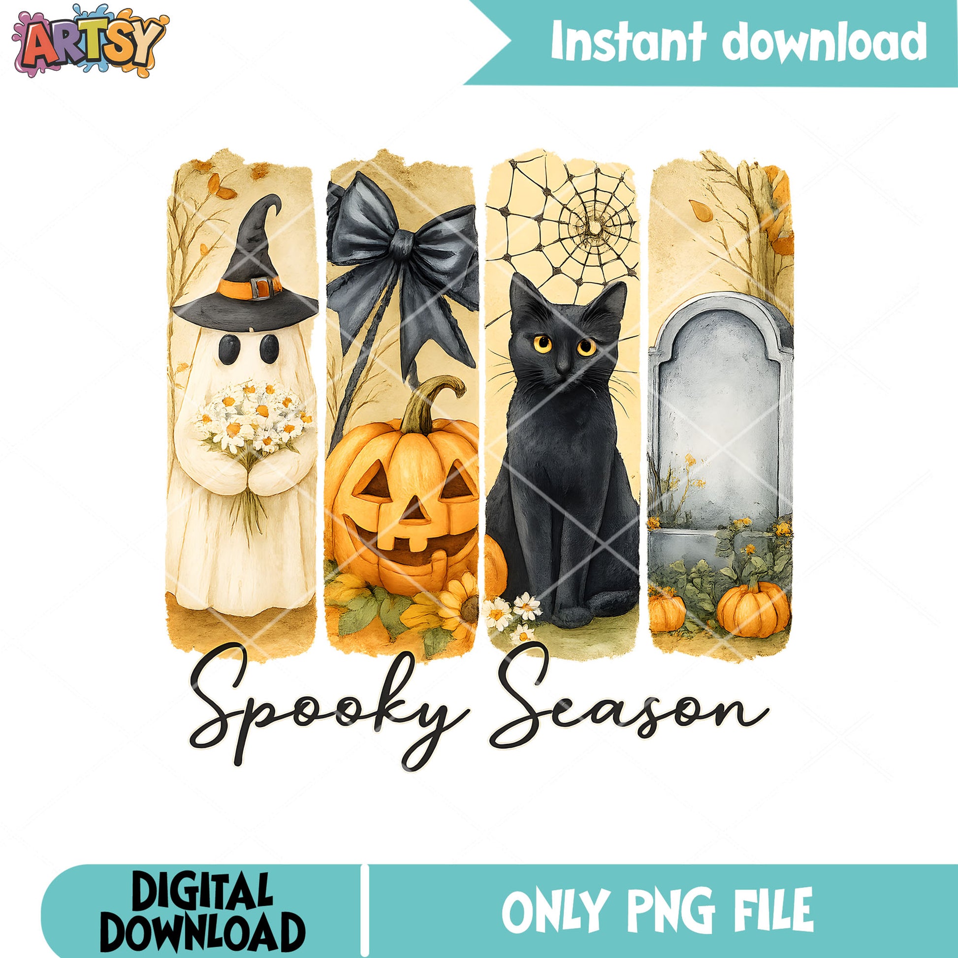 Cat ghost spooky bow png, spooky halloween png, halloween bow png