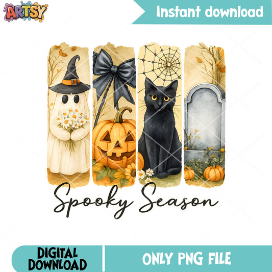 Cat ghost spooky bow png, spooky halloween png, halloween bow png