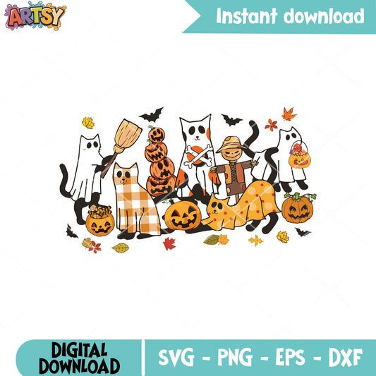 Cat halloween vibes svg, halloween cat svg, halloween pumpkin svg