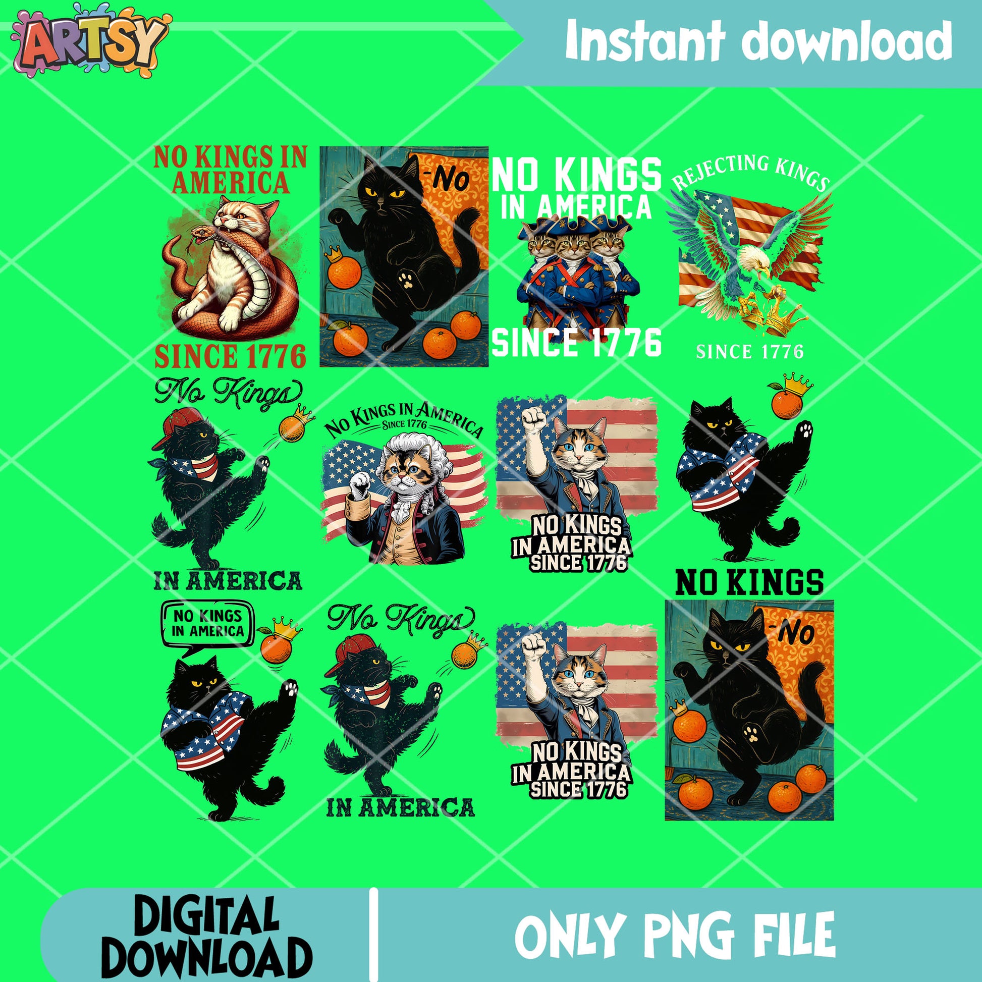 Cat no kings png bundle, no kings since 1776 png, no kings png