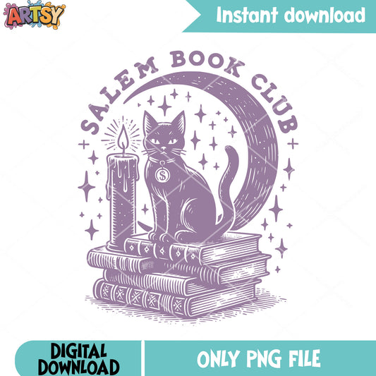 Cat on the pipe of book png, ​fire candle png, witch halloween png