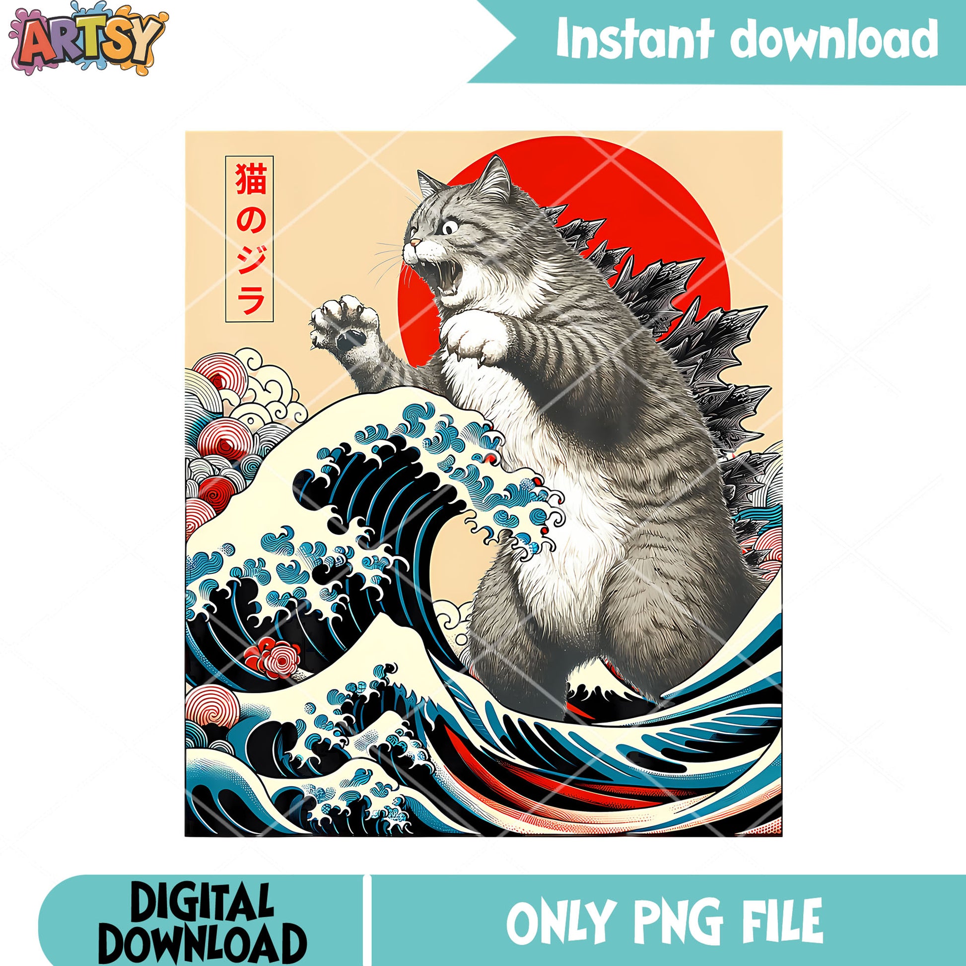 Catzilla Cat Japanese Gifts Kid png, tsunami png, japanese culture png