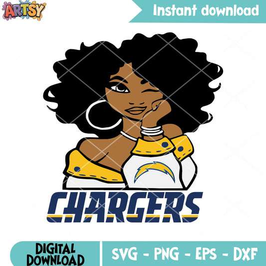 Chargers black queen svg, football varsity jacket​ svg, chargers svg
