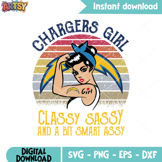 Chargers girl classy sassy and a bit smart assy svg, chargers svg