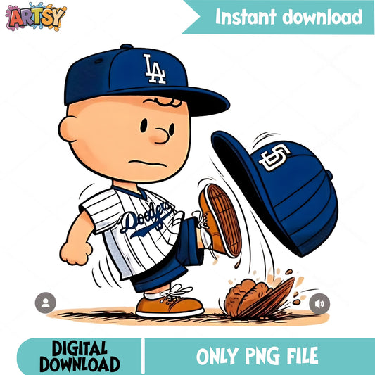 Charlie Brown Dodgers Baseball PNG, Peanuts MLB PNG, LA Dodgers PNG