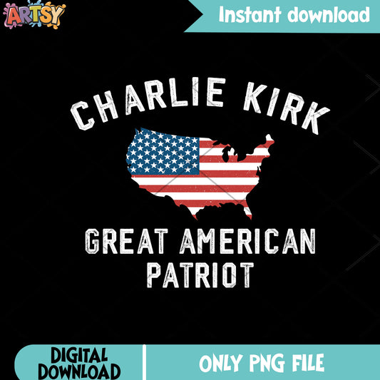 Charlie great patriot design png, charlie kirk smile png, RIP Charlie png