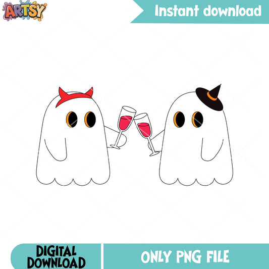 Cheers wine ghost png, satan horn png, halloween scary png