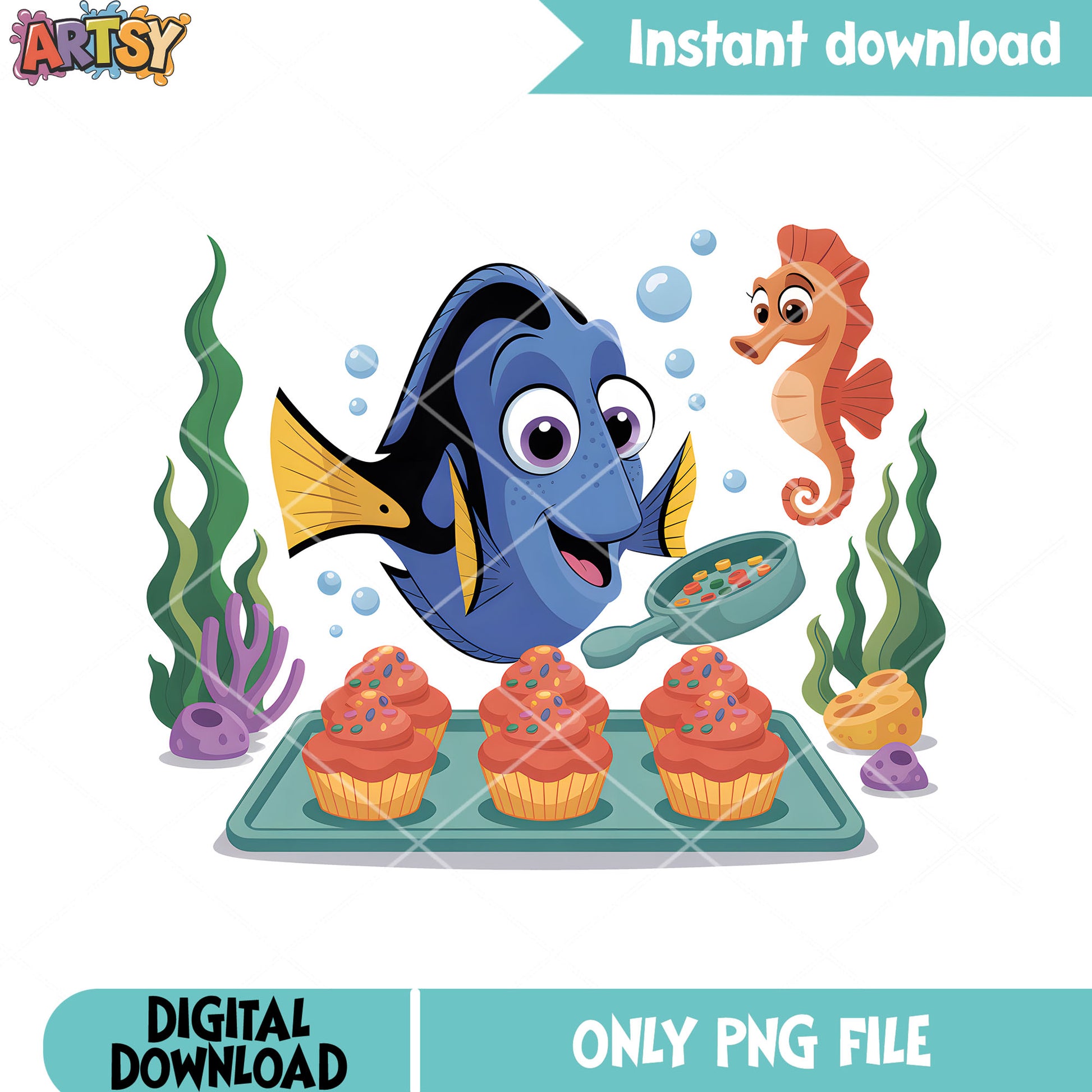 Chef ocean cup cake dory png, finding dory png, disney art png