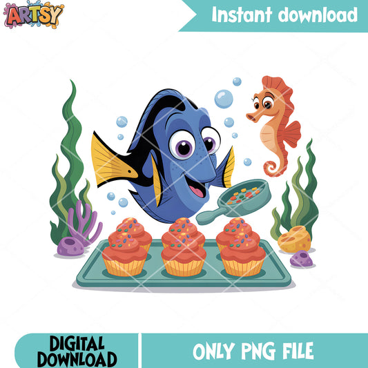 Chef ocean cup cake dory png, finding dory png, disney art png