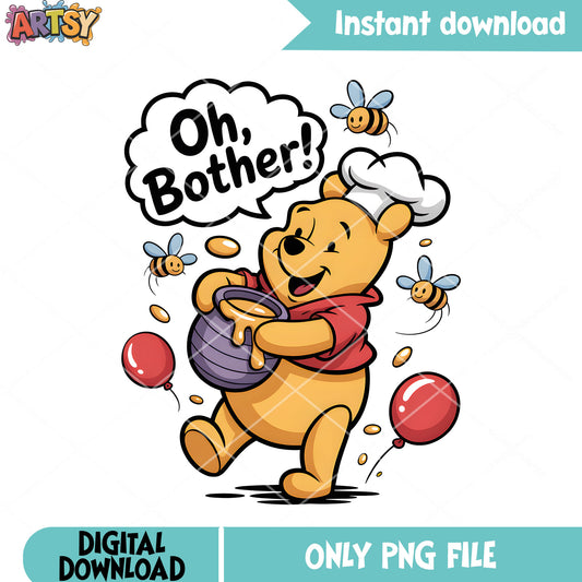 Chef pooh cook honey png, winnie pooh poster png, cute pooh bear png