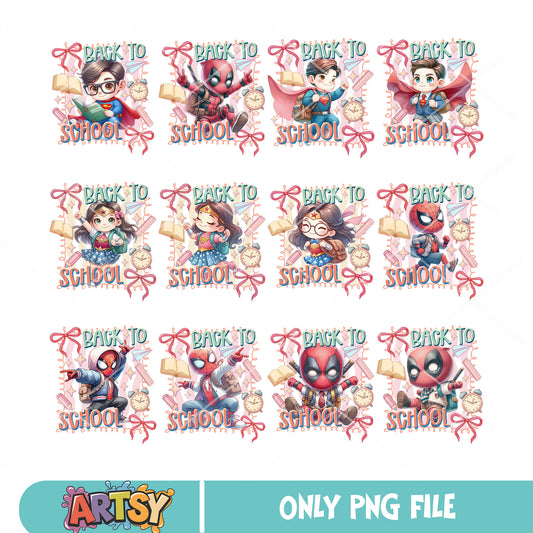 Chibi avengers school png bundle, back to school png, chibi avengers png