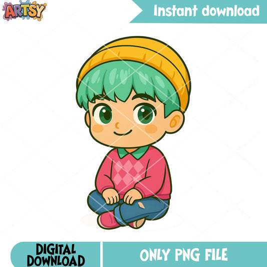 Chibi baby sit pose png, baby saja png, saja boys band png