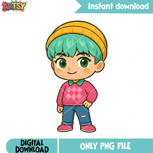 Chibi baby stand pose png, baby saja png, saja boys band png