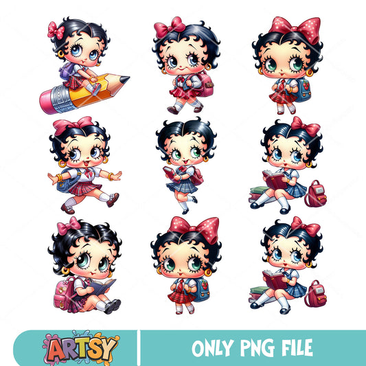 Chibi betty boop school png bundle, betty boop​ png, back to school png
