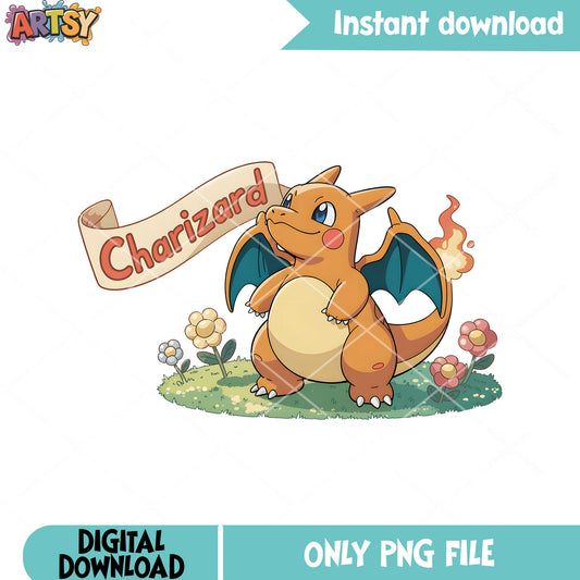 Chibi charizard spring vibes png, pokemon png,  pokemon charizard png