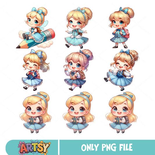 Chibi cinderella school png bundle, a cinderella story​ png, school days png